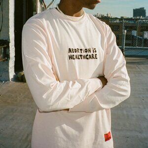 Chnge Abortion Tshirt embroidered organic cotton unisex Pink (large) prochoice